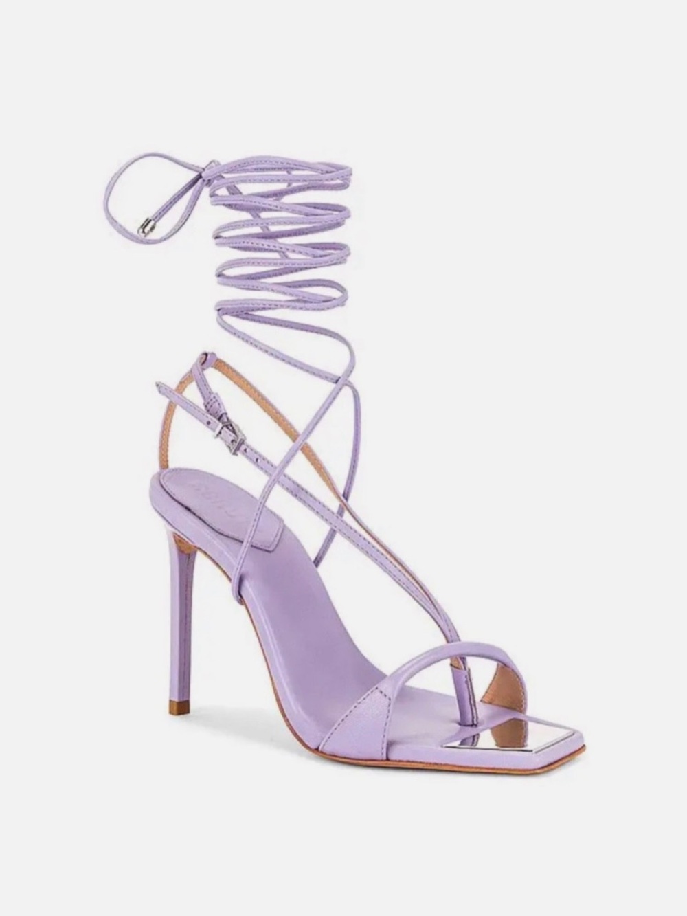 SCHUTZ Vikki Lavender Lilac Lace Up Strappy Stiletto Heels Square Toe Sandals 8